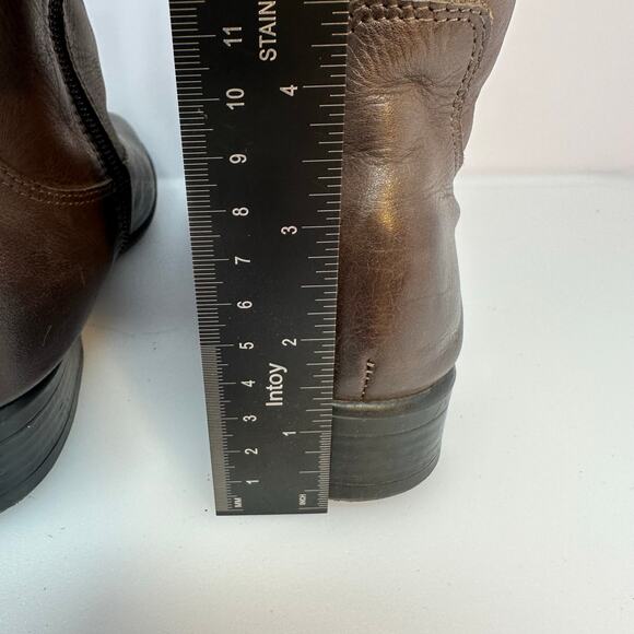 Two Tone Leather Riding Boots Women’s SZ 36 Equestrian Buckle Zip Low Heel Luxe - Picture 7 of 13